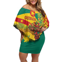 Personalized Grenada Spicemas 2025 Family Matching Off Shoulder Short Dress and Hawaiian Shirt Spice Isle Nutmeg Cocoa Pod - Wonder Print Shop