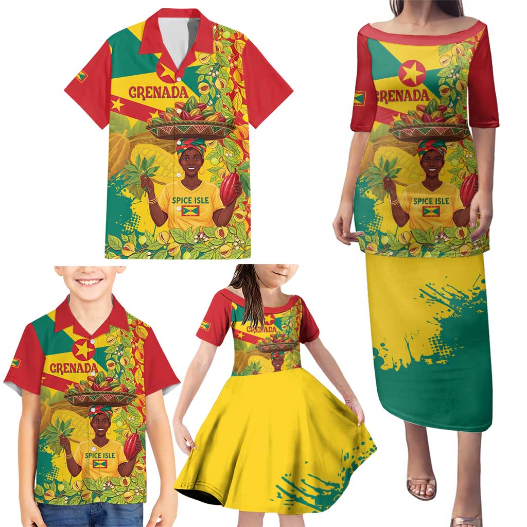 Personalized Grenada Spicemas 2025 Family Matching Puletasi and Hawaiian Shirt Spice Isle Nutmeg Cocoa Pod - Wonder Print Shop