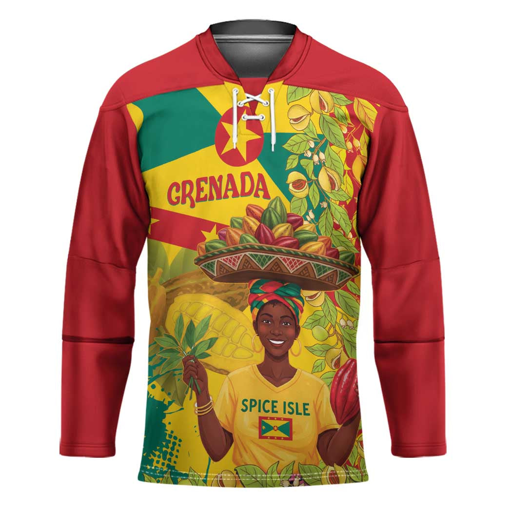 Personalized Grenada Spicemas 2025 Hockey Jersey Spice Isle Nutmeg Cocoa Pod - Wonder Print Shop