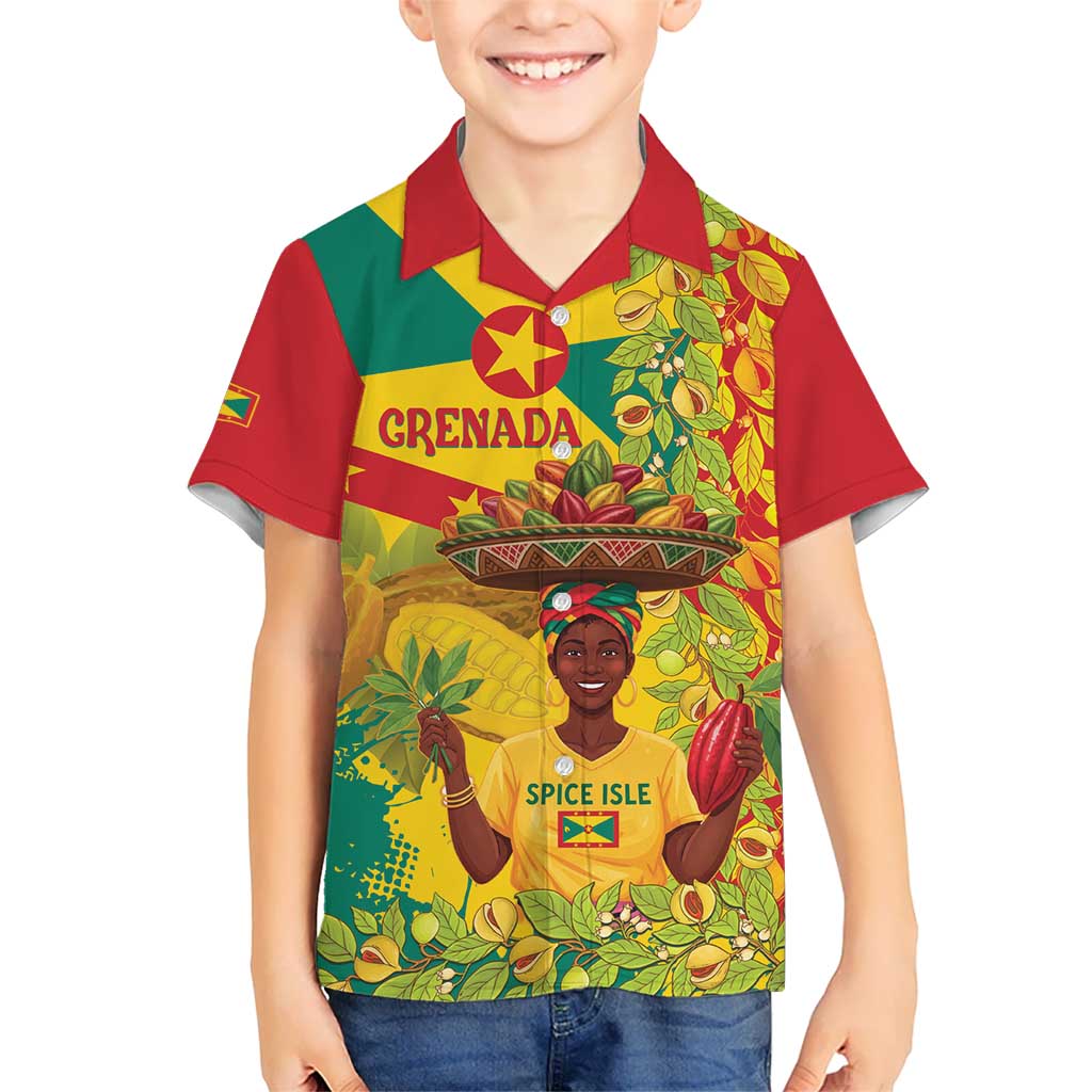 Personalized Grenada Spicemas 2025 Kid Hawaiian Shirt Spice Isle Nutmeg Cocoa Pod - Wonder Print Shop