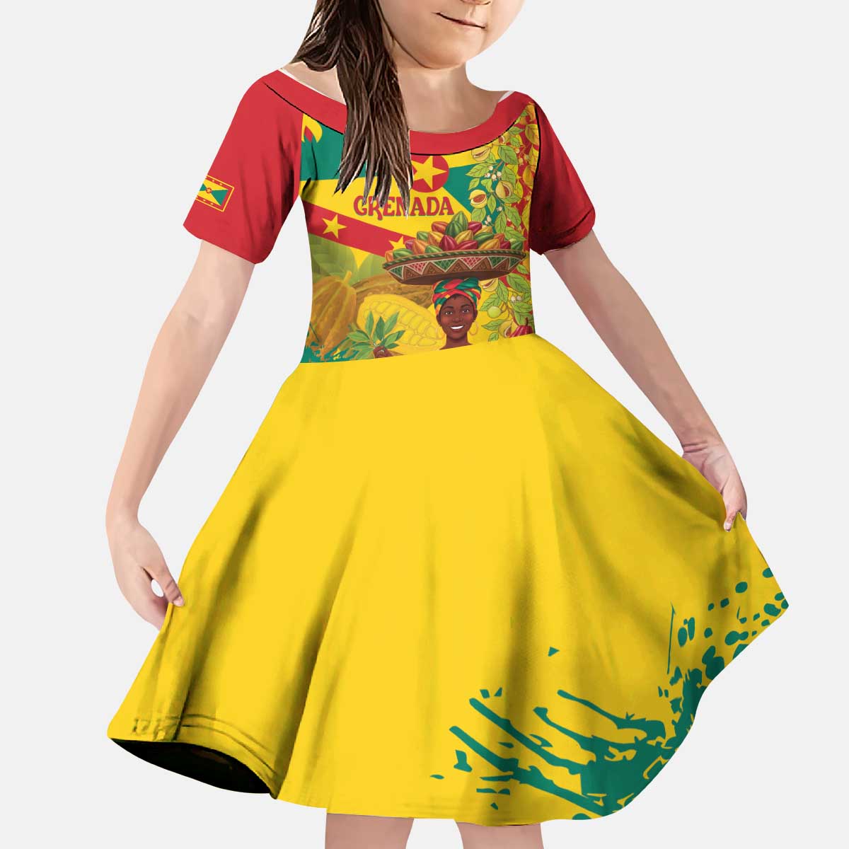 Personalized Grenada Spicemas 2025 Kid Short Sleeve Dress Spice Isle Nutmeg Cocoa Pod - Wonder Print Shop
