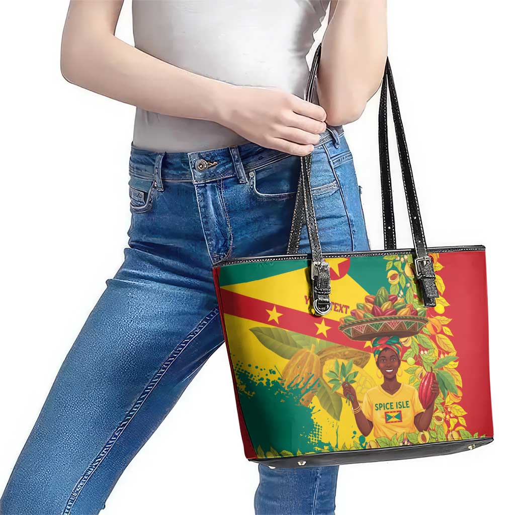 Personalized Grenada Spicemas 2025 Leather Tote Bag Spice Isle Nutmeg Cocoa Pod - Wonder Print Shop