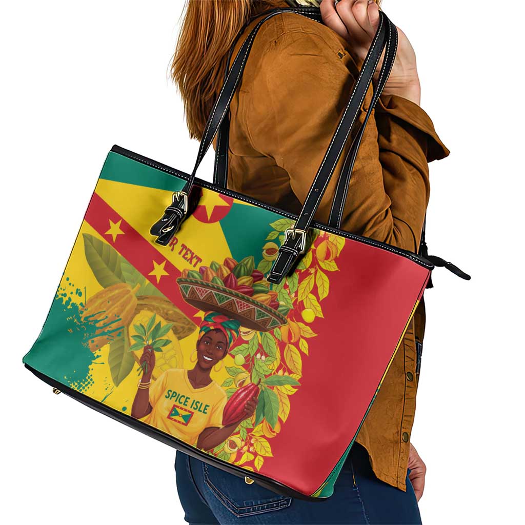 Personalized Grenada Spicemas 2025 Leather Tote Bag Spice Isle Nutmeg Cocoa Pod - Wonder Print Shop