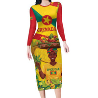 Personalized Grenada Spicemas 2025 Long Sleeve Bodycon Dress Spice Isle Nutmeg Cocoa Pod - Wonder Print Shop