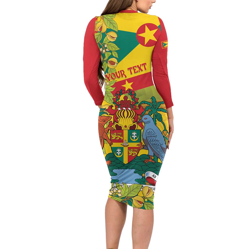 Personalized Grenada Spicemas 2025 Long Sleeve Bodycon Dress Spice Isle Nutmeg Cocoa Pod - Wonder Print Shop