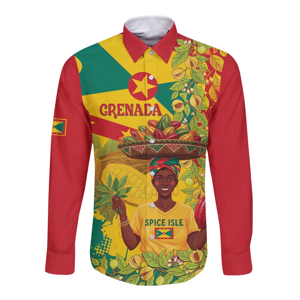 Personalized Grenada Spicemas 2025 Long Sleeve Button Shirt Spice Isle Nutmeg Cocoa Pod - Wonder Print Shop