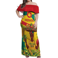 Personalized Grenada Spicemas 2025 Off Shoulder Maxi Dress Spice Isle Nutmeg Cocoa Pod - Wonder Print Shop