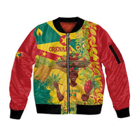Personalized Grenada Spicemas 2025 Sleeve Zip Bomber Jacket Spice Isle Nutmeg Cocoa Pod - Wonder Print Shop