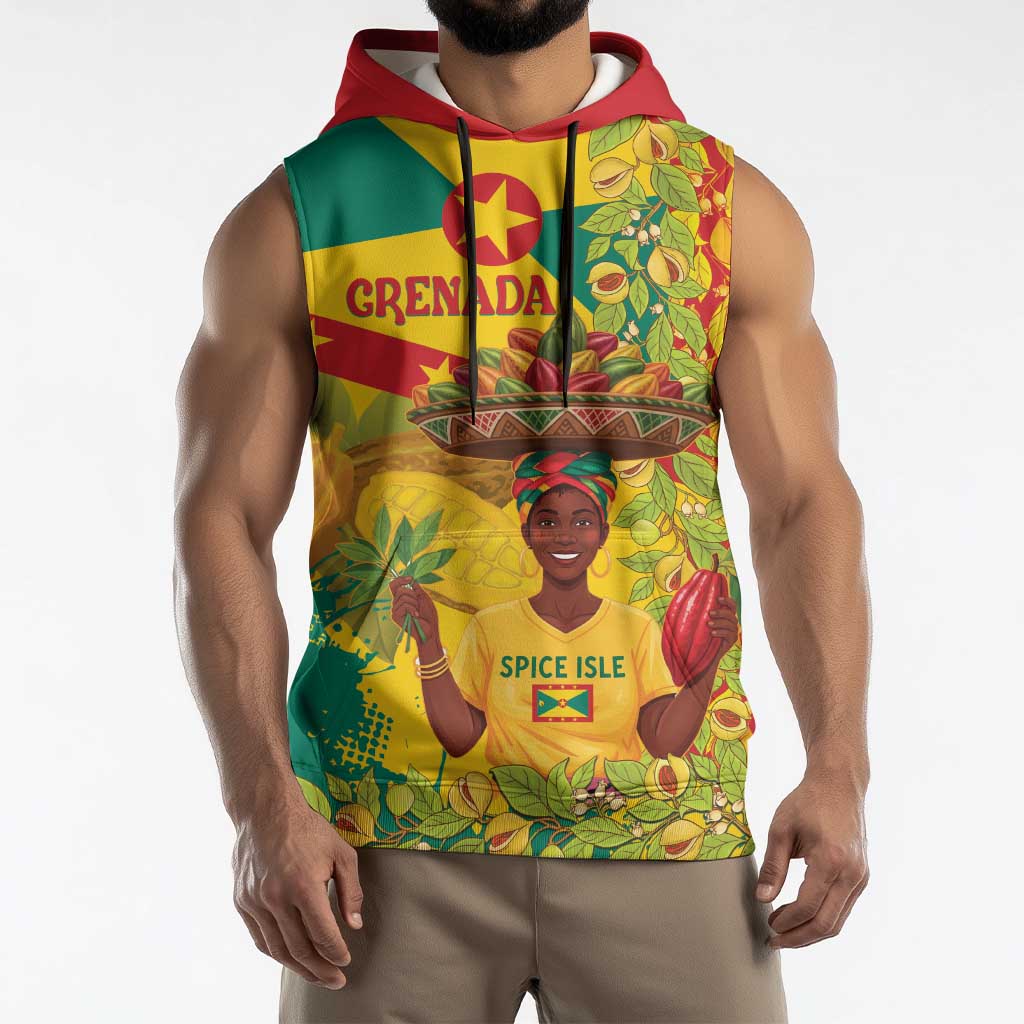 Personalized Grenada Spicemas 2025 Sleeveless Hoodie Spice Isle Nutmeg Cocoa Pod - Wonder Print Shop