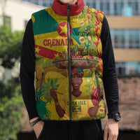 Personalized Grenada Spicemas 2025 Sleeveless Puffer Jacket Spice Isle Nutmeg Cocoa Pod - Wonder Print Shop