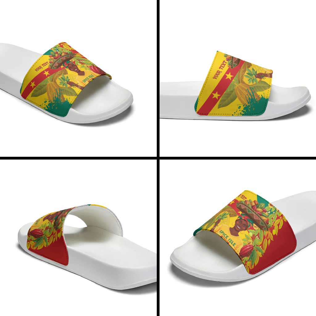 Personalized Grenada Spicemas 2025 Slide Sandals Spice Isle Nutmeg Cocoa Pod - Wonder Print Shop