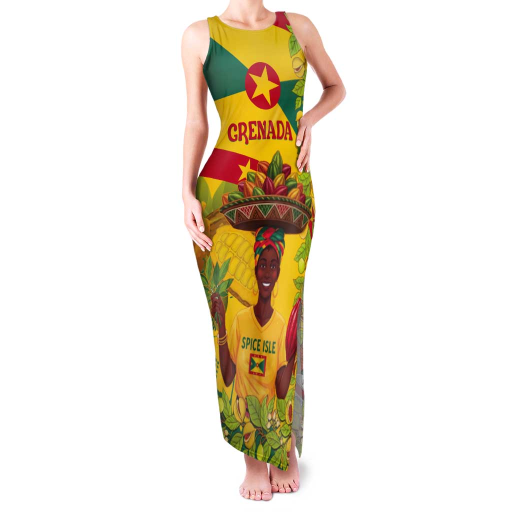 Personalized Grenada Spicemas 2025 Tank Maxi Dress Spice Isle Nutmeg Cocoa Pod - Wonder Print Shop