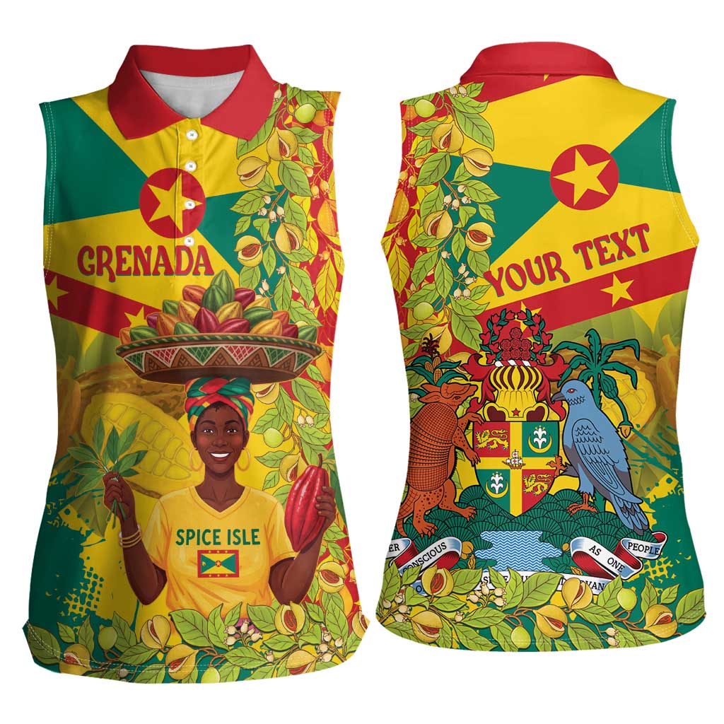 Personalized Grenada Spicemas 2025 Women Sleeveless Polo Shirt Spice Isle Nutmeg Cocoa Pod - Wonder Print Shop