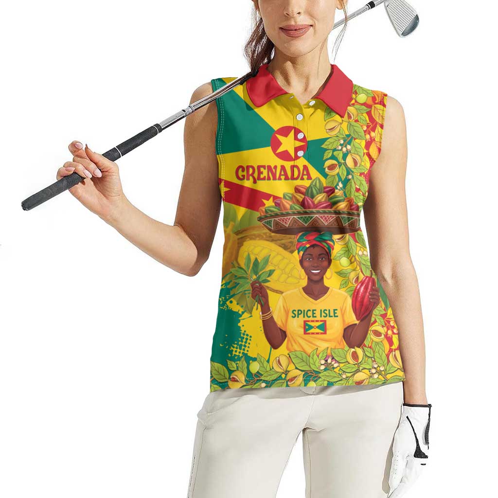 Personalized Grenada Spicemas 2025 Women Sleeveless Polo Shirt Spice Isle Nutmeg Cocoa Pod - Wonder Print Shop
