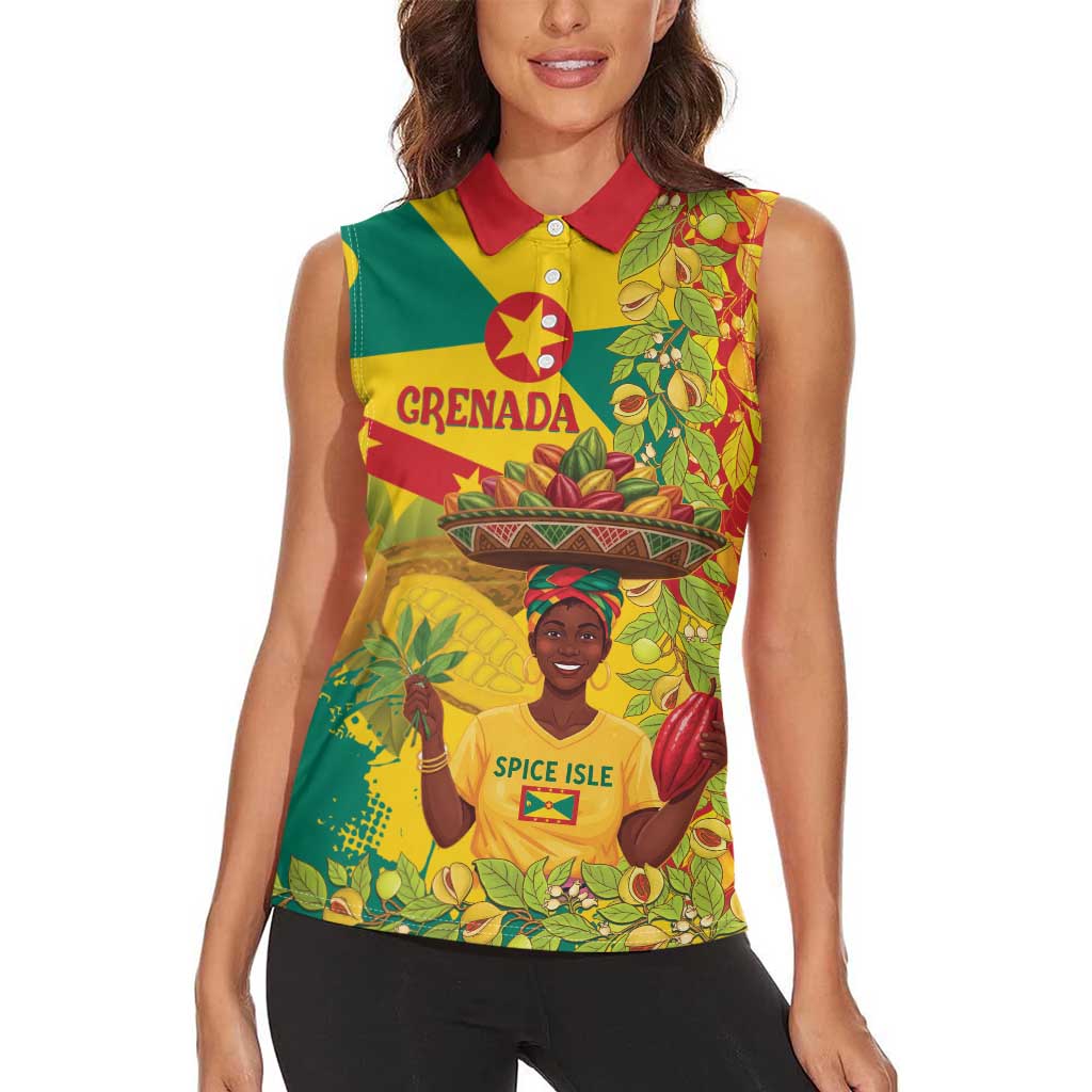 Personalized Grenada Spicemas 2025 Women Sleeveless Polo Shirt Spice Isle Nutmeg Cocoa Pod - Wonder Print Shop