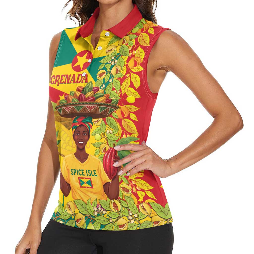 Personalized Grenada Spicemas 2025 Women Sleeveless Polo Shirt Spice Isle Nutmeg Cocoa Pod - Wonder Print Shop