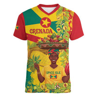 Personalized Grenada Spicemas 2025 Women V-Neck T-Shirt Spice Isle Nutmeg Cocoa Pod - Wonder Print Shop