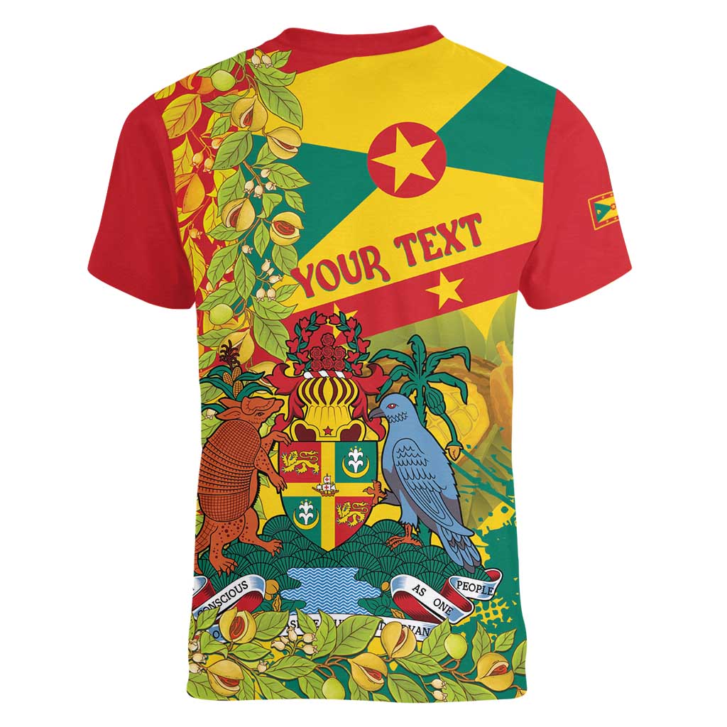 Personalized Grenada Spicemas 2025 Women V-Neck T-Shirt Spice Isle Nutmeg Cocoa Pod - Wonder Print Shop