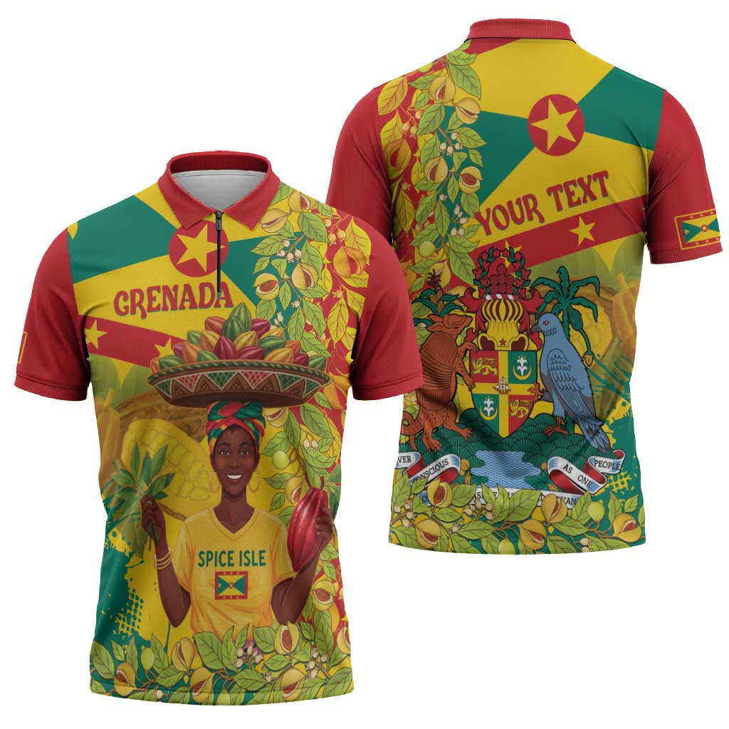 Personalized Grenada Spicemas 2025 Zipper Polo Shirt Spice Isle Nutmeg Cocoa Pod - Wonder Print Shop