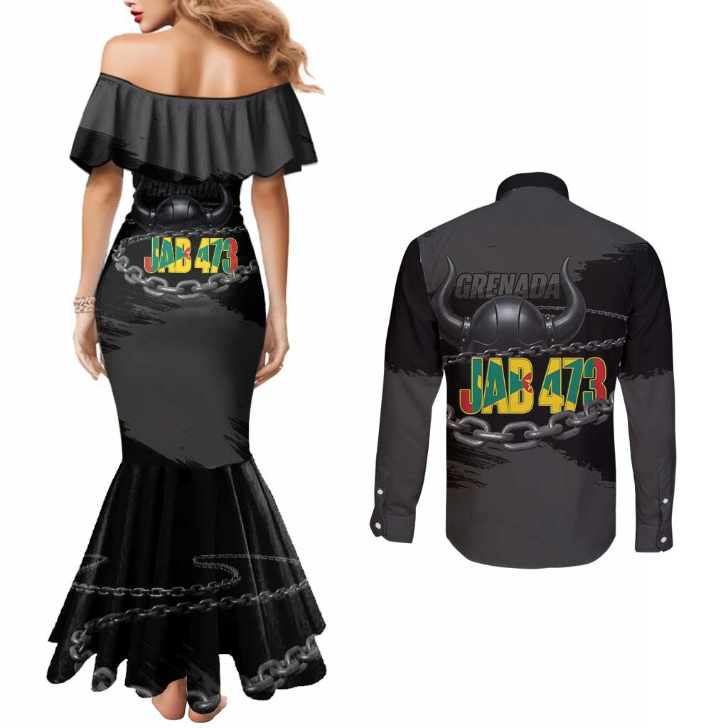Grenada Jab Jab 473 Couples Matching Mermaid Dress and Long Sleeve Button Shirt Spicemas Festival Chain Grunge Style - Wonder Print Shop