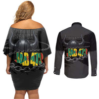 Grenada Jab Jab 473 Couples Matching Off Shoulder Short Dress and Long Sleeve Button Shirt Spicemas Festival Chain Grunge Style - Wonder Print Shop