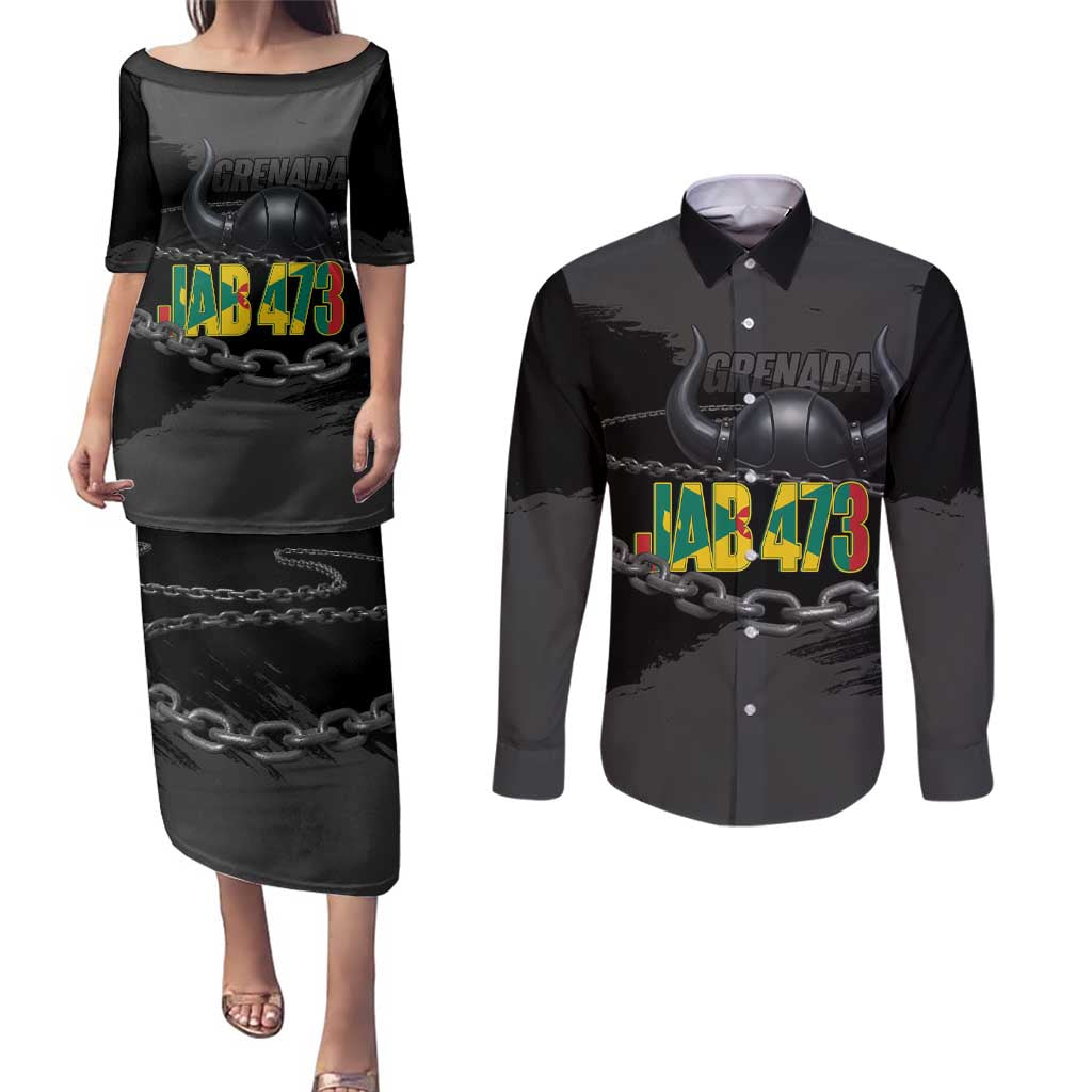Grenada Jab Jab 473 Couples Matching Puletasi and Long Sleeve Button Shirt Spicemas Festival Chain Grunge Style - Wonder Print Shop