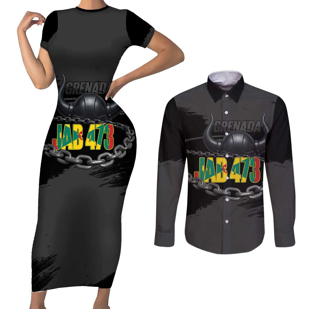 Grenada Jab Jab 473 Couples Matching Short Sleeve Bodycon Dress and Long Sleeve Button Shirt Spicemas Festival Chain Grunge Style - Wonder Print Shop