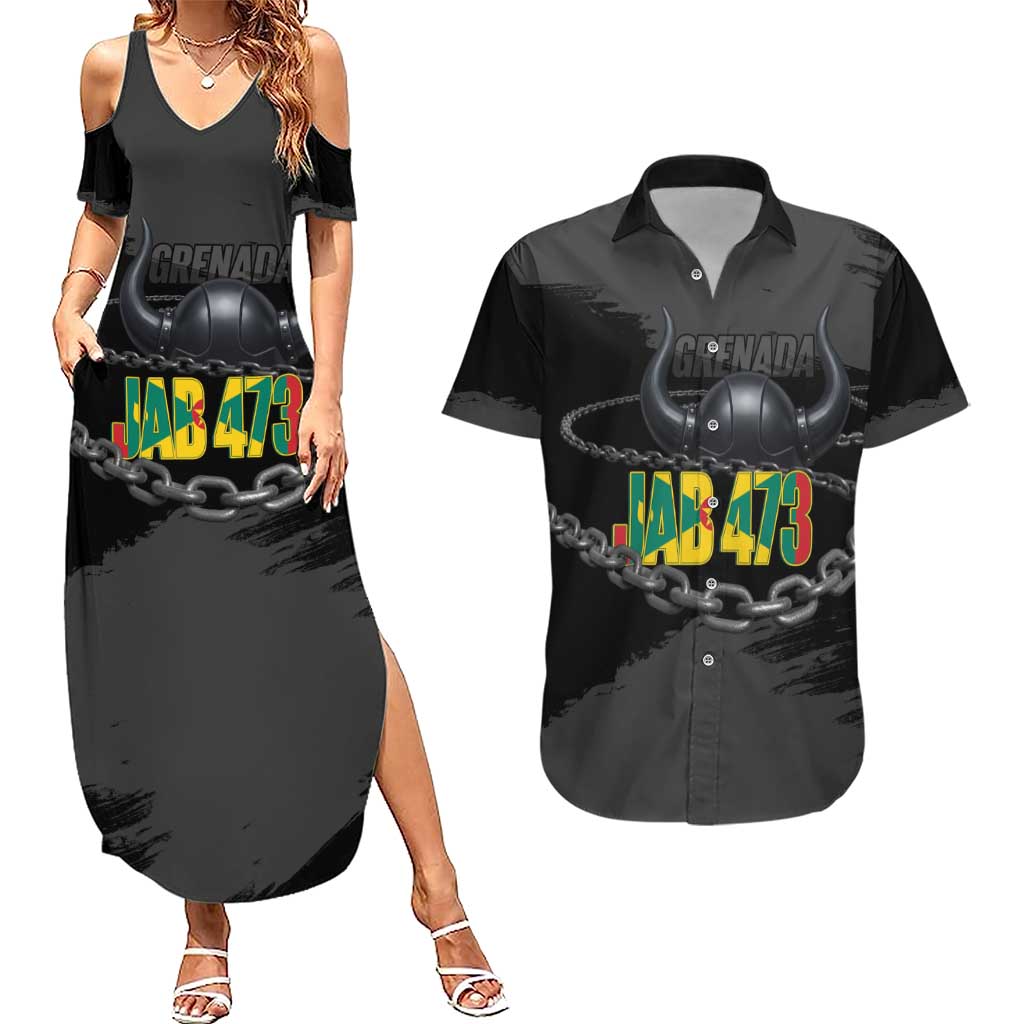 Grenada Jab Jab 473 Couples Matching Summer Maxi Dress and Hawaiian Shirt Spicemas Festival Chain Grunge Style - Wonder Print Shop