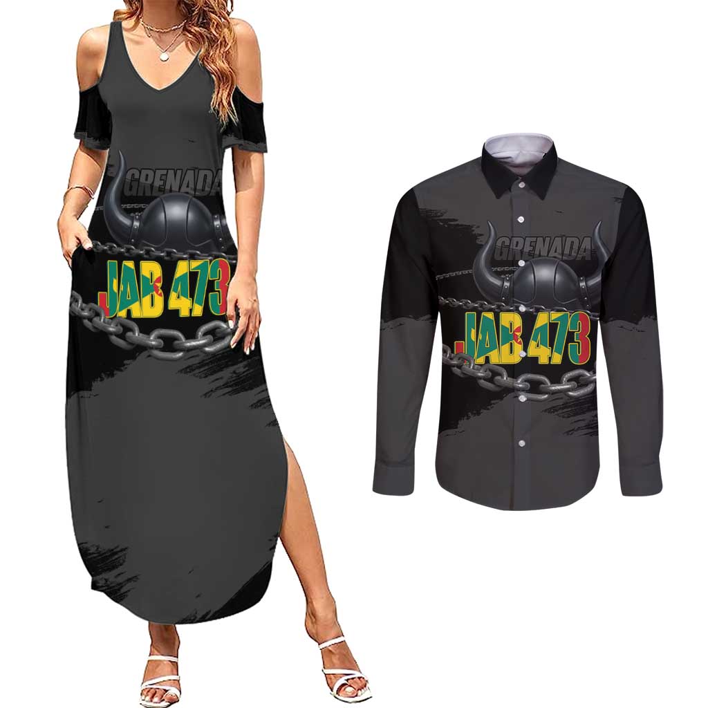 Grenada Jab Jab 473 Couples Matching Summer Maxi Dress and Long Sleeve Button Shirt Spicemas Festival Chain Grunge Style - Wonder Print Shop