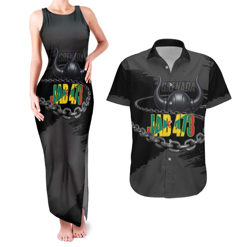 Grenada Jab Jab 473 Couples Matching Tank Maxi Dress and Hawaiian Shirt Spicemas Festival Chain Grunge Style - Wonder Print Shop