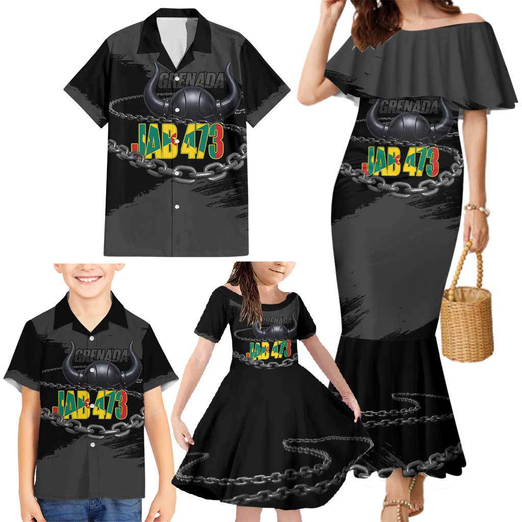 Grenada Jab Jab 473 Family Matching Mermaid Dress and Hawaiian Shirt Spicemas Festival Chain Grunge Style - Wonder Print Shop