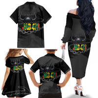 Grenada Jab Jab 473 Family Matching Off The Shoulder Long Sleeve Dress and Hawaiian Shirt Spicemas Festival Chain Grunge Style - Wonder Print Shop