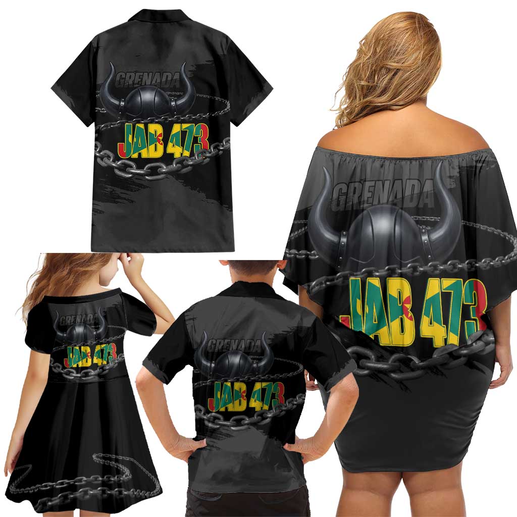 Grenada Jab Jab 473 Family Matching Off Shoulder Short Dress and Hawaiian Shirt Spicemas Festival Chain Grunge Style - Wonder Print Shop