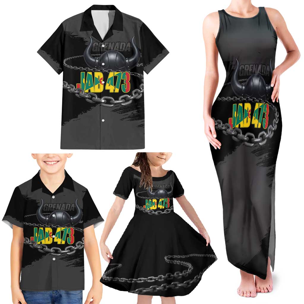 Grenada Jab Jab 473 Family Matching Tank Maxi Dress and Hawaiian Shirt Spicemas Festival Chain Grunge Style - Wonder Print Shop