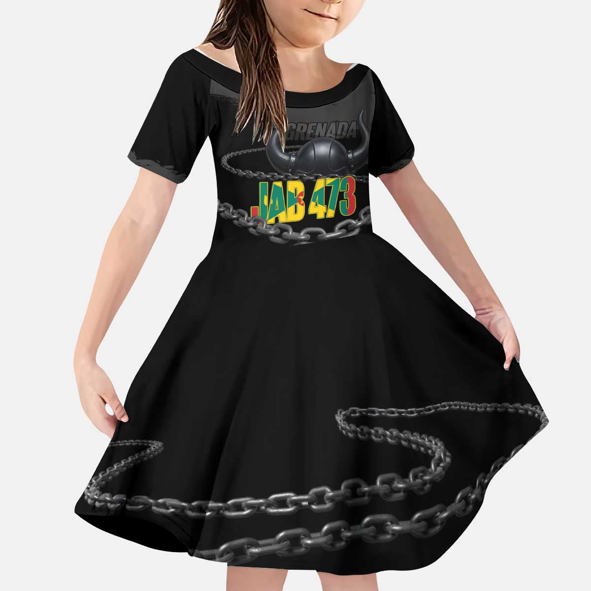 Grenada Jab Jab 473 Kid Short Sleeve Dress Spicemas Festival Chain Grunge Style - Wonder Print Shop