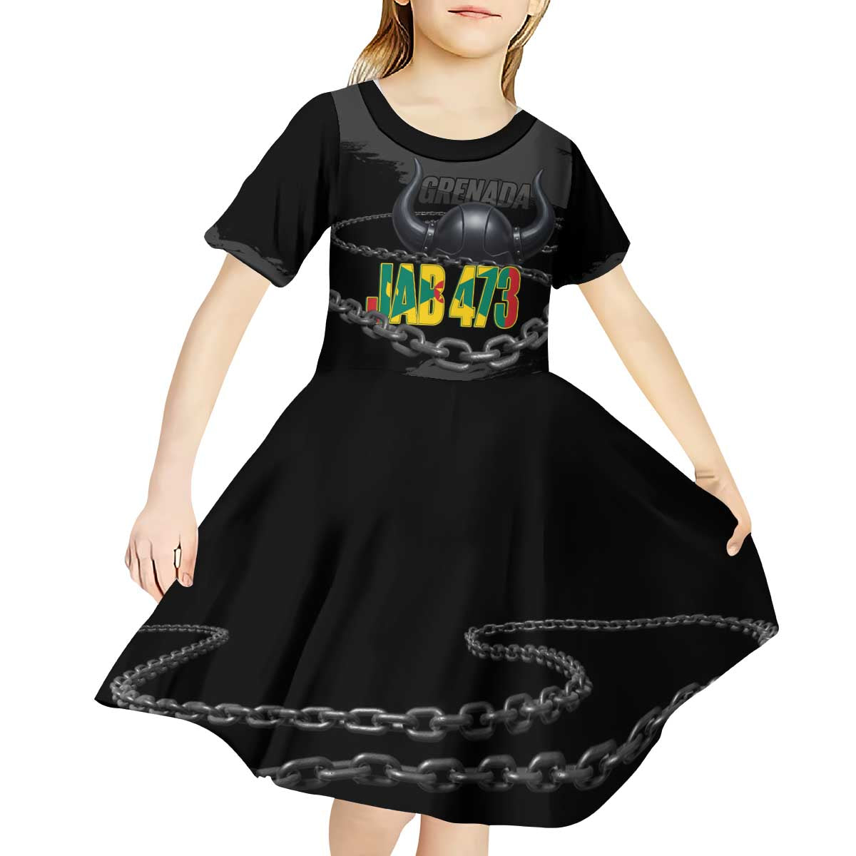 Grenada Jab Jab 473 Kid Short Sleeve Dress Spicemas Festival Chain Grunge Style - Wonder Print Shop