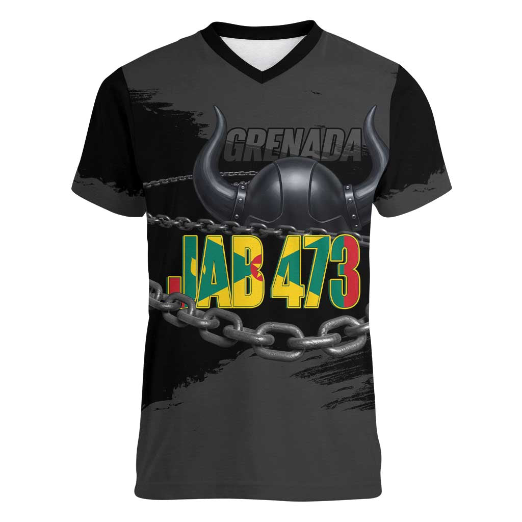 Grenada Jab Jab 473 Women V-Neck T-Shirt Spicemas Festival Chain Grunge Style - Wonder Print Shop
