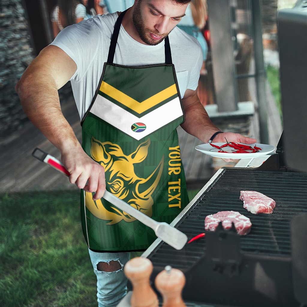 South Africa Rugby Custom Apron Springboks Kente Rhino Symbol - Wonder Print Shop
