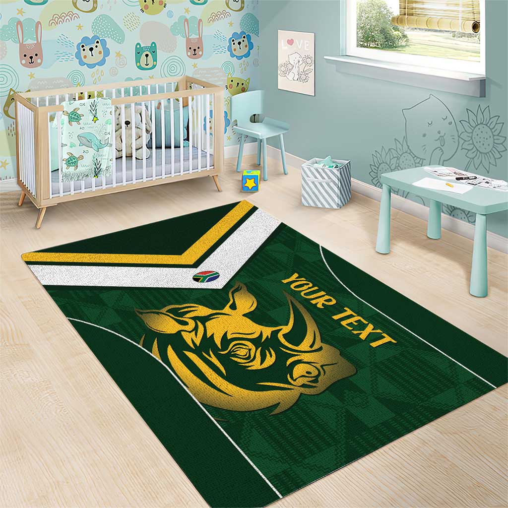 South Africa Rugby Custom Area Rug Springboks Kente Rhino Symbol - Wonder Print Shop