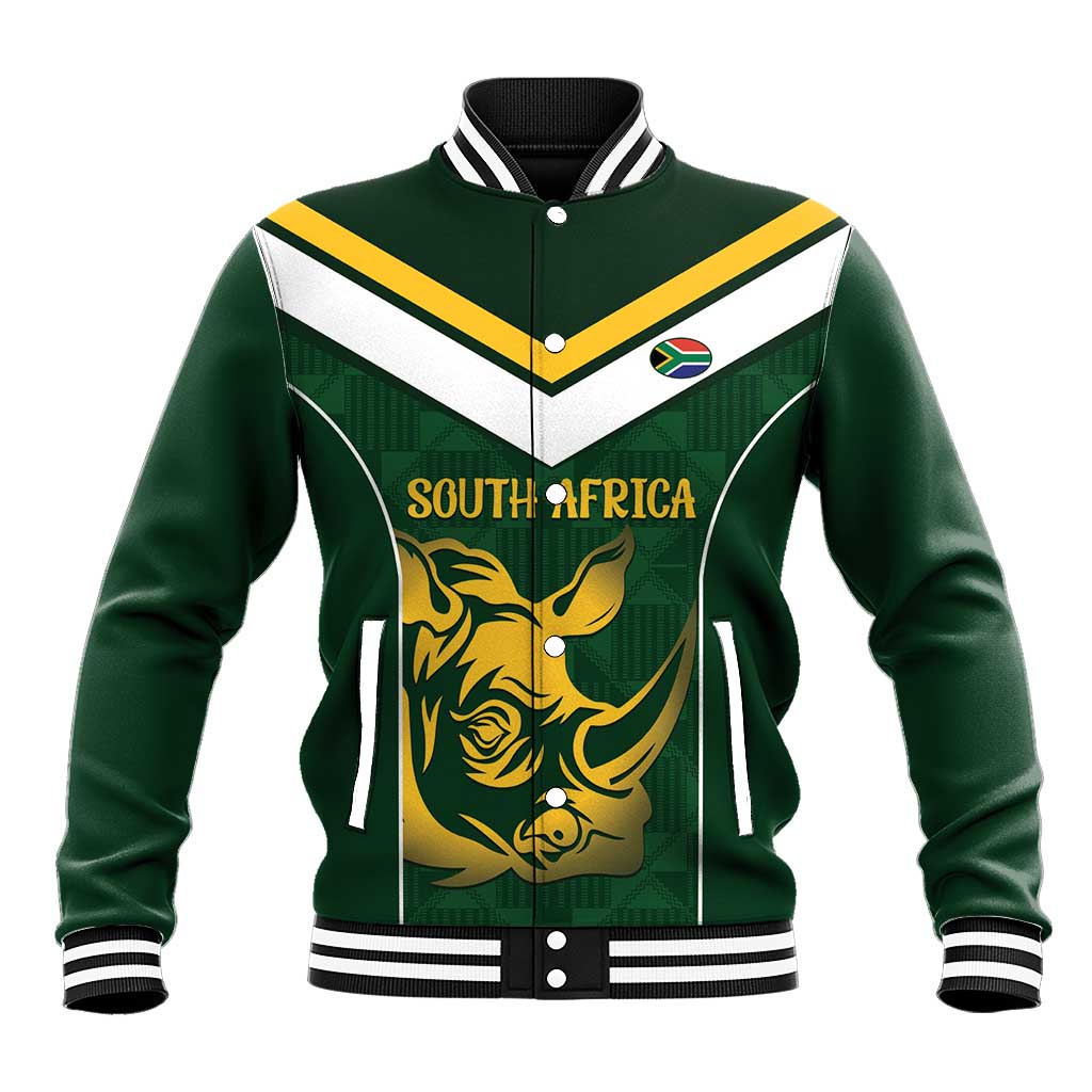 South Africa Rugby Custom Baseball Jacket Springboks Kente Rhino Symbol - Wonder Print Shop