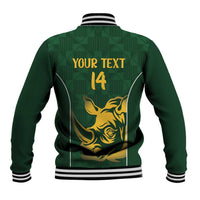 South Africa Rugby Custom Baseball Jacket Springboks Kente Rhino Symbol - Wonder Print Shop