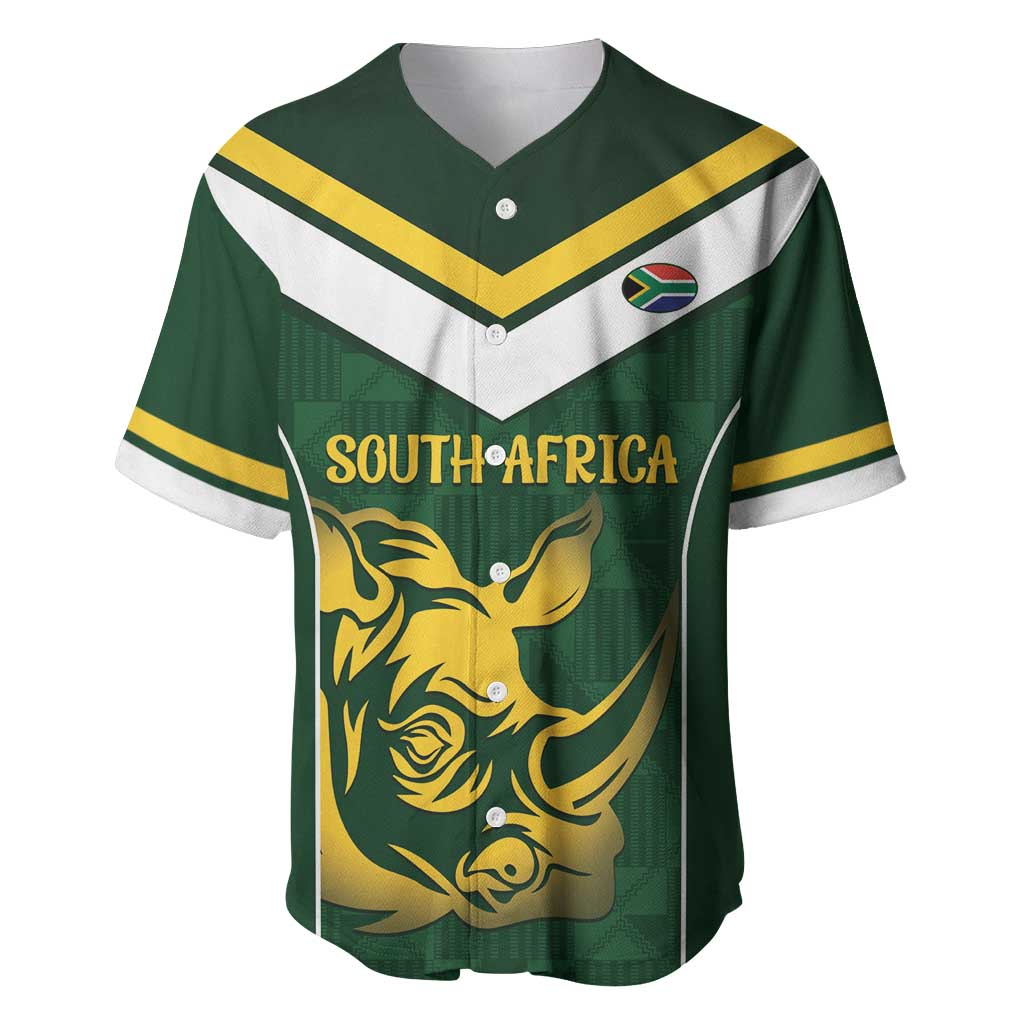 South Africa Rugby Custom Baseball Jersey Springboks Kente Rhino Symbol - Wonder Print Shop