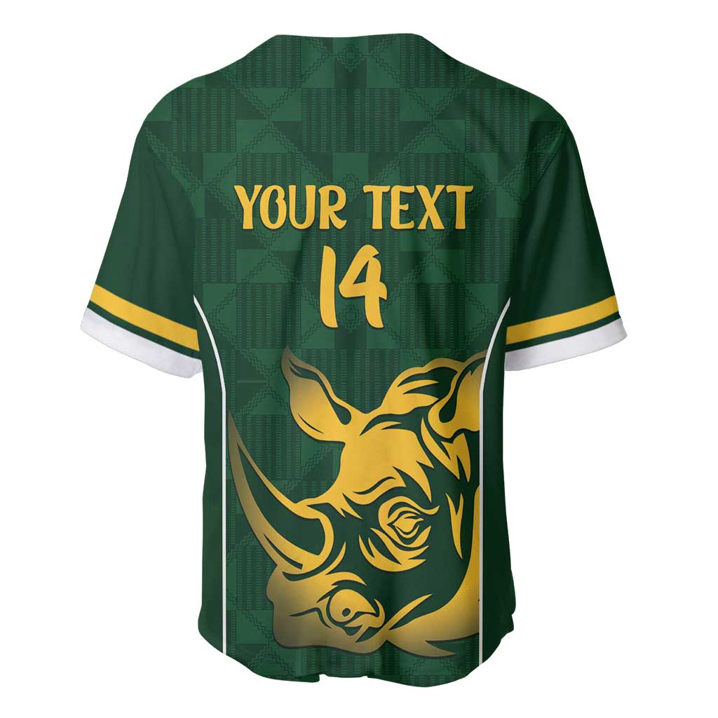 South Africa Rugby Custom Baseball Jersey Springboks Kente Rhino Symbol - Wonder Print Shop