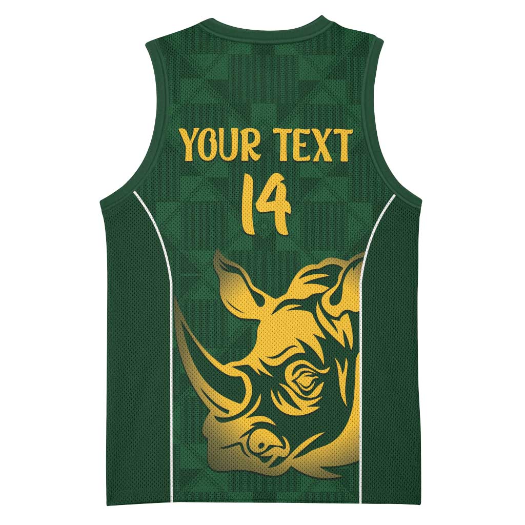 South Africa Rugby Custom Basketball Jersey Springboks Kente Rhino Symbol - Wonder Print Shop