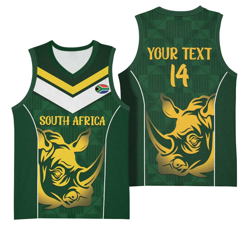 South Africa Rugby Custom Basketball Jersey Springboks Kente Rhino Symbol - Wonder Print Shop