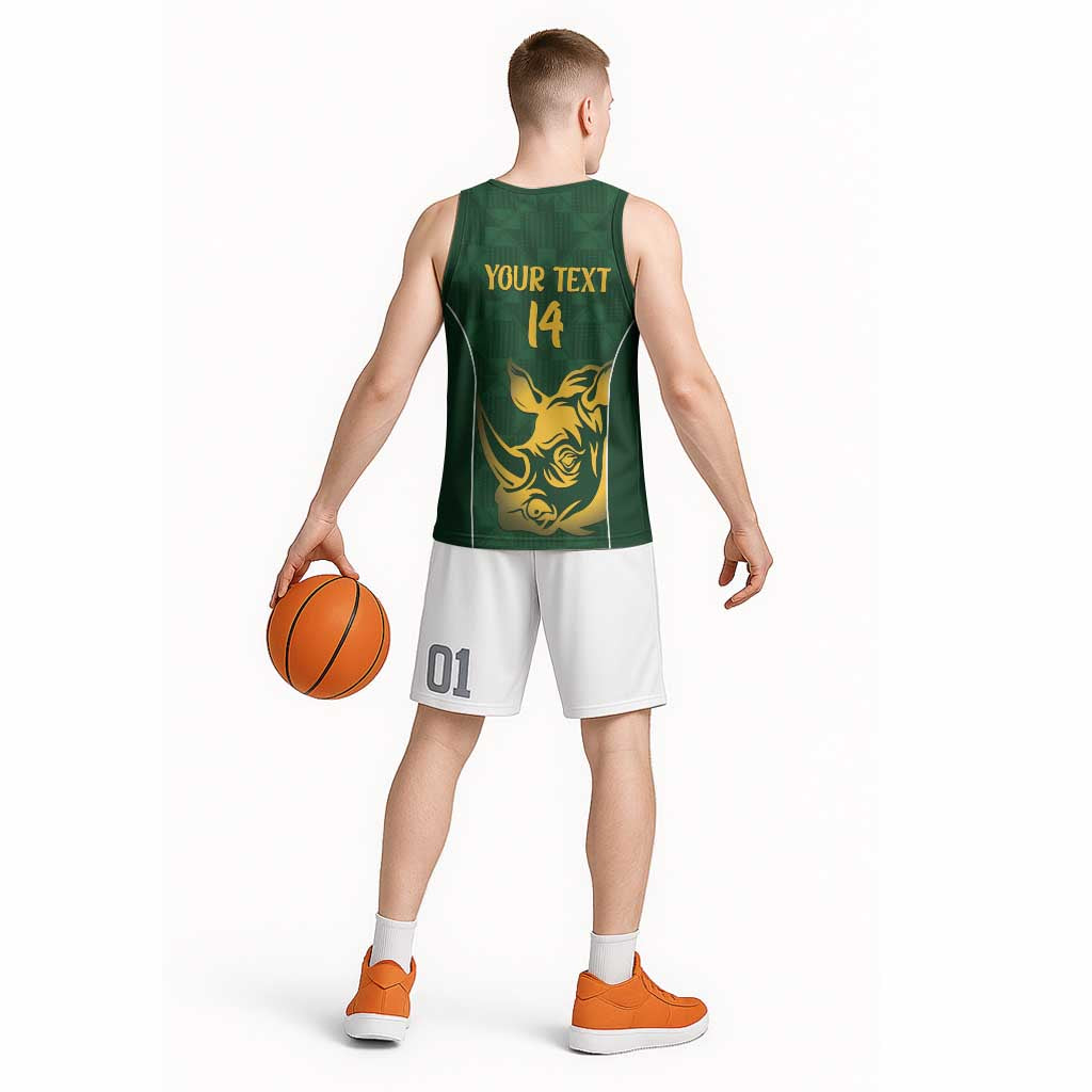 South Africa Rugby Custom Basketball Jersey Springboks Kente Rhino Symbol - Wonder Print Shop