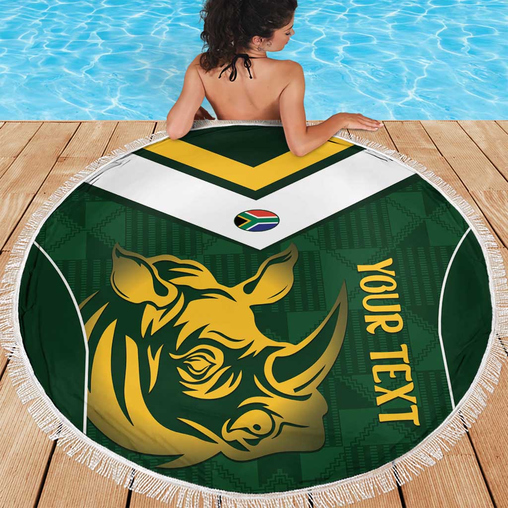 South Africa Rugby Custom Beach Blanket Springboks Kente Rhino Symbol - Wonder Print Shop