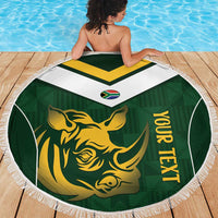 South Africa Rugby Custom Beach Blanket Springboks Kente Rhino Symbol - Wonder Print Shop