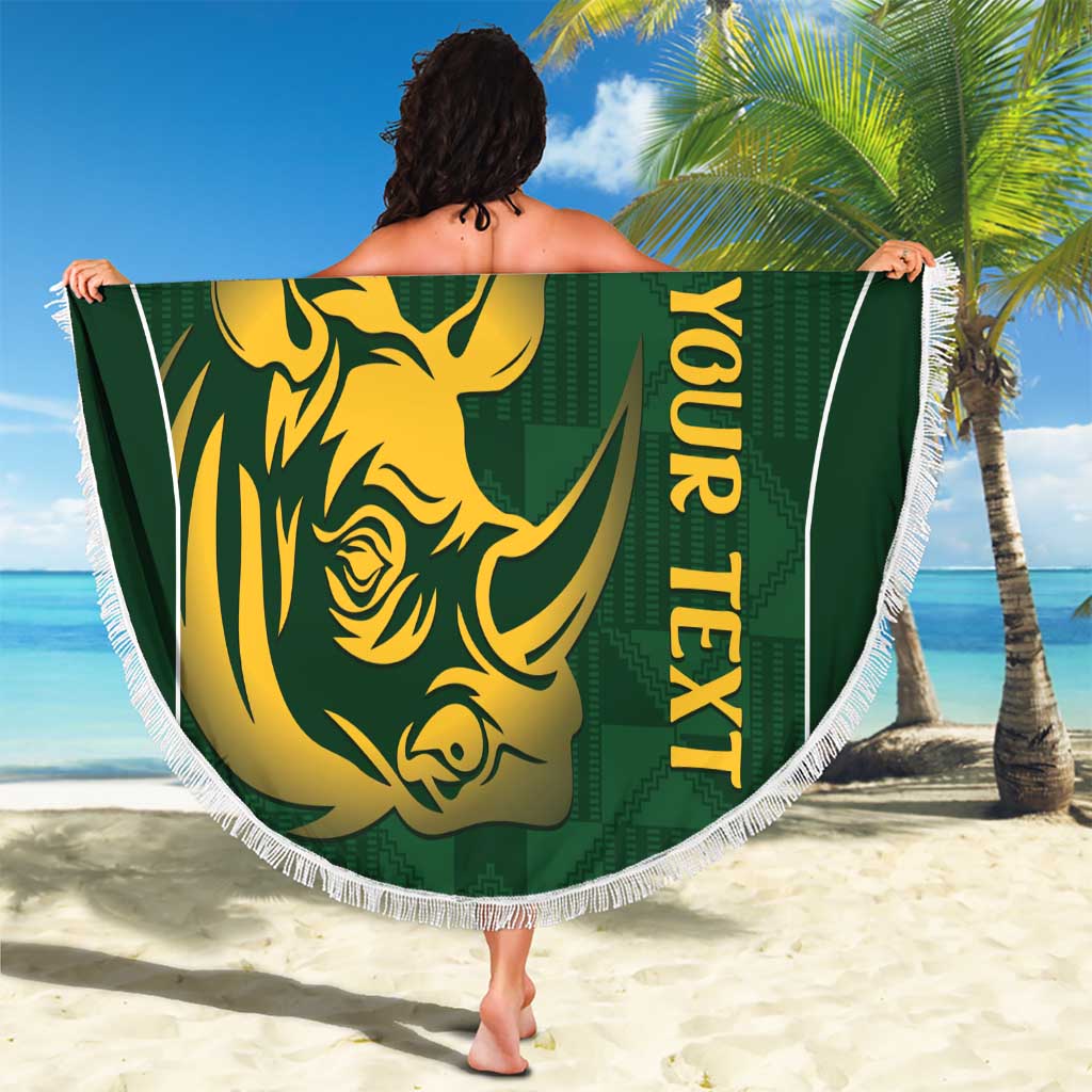 South Africa Rugby Custom Beach Blanket Springboks Kente Rhino Symbol - Wonder Print Shop