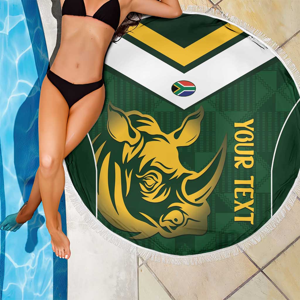 South Africa Rugby Custom Beach Blanket Springboks Kente Rhino Symbol - Wonder Print Shop
